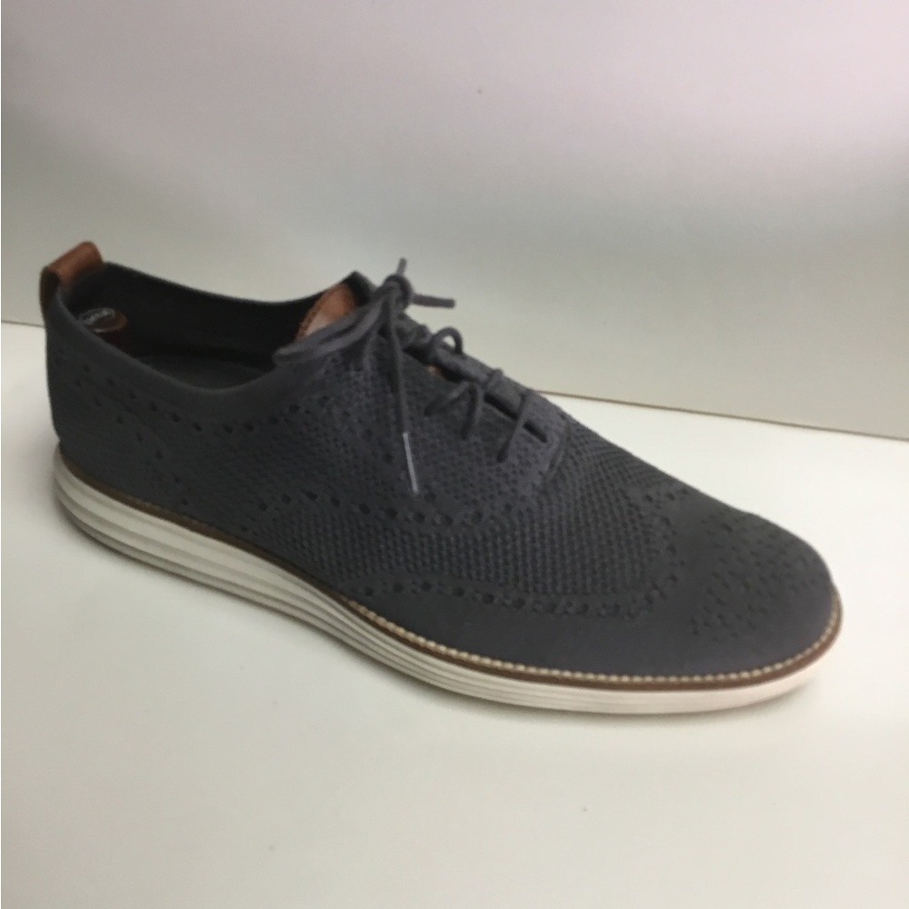 Cole Haan Gray Knit Wingtip Derby with Brown Accents